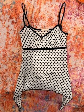 Forever 21 Black and White Polka Dot Handkerchief Hem Babydoll Tank Y2K